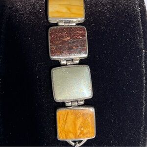 Unusual vintage gemstone tile bracelet sterling silver 925